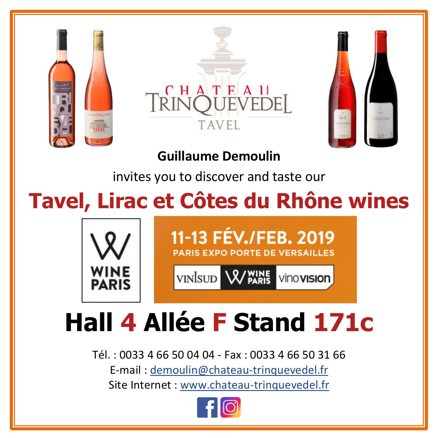 WINE PARIS, We'll be there : Hall 4 Allée F Stand 171c